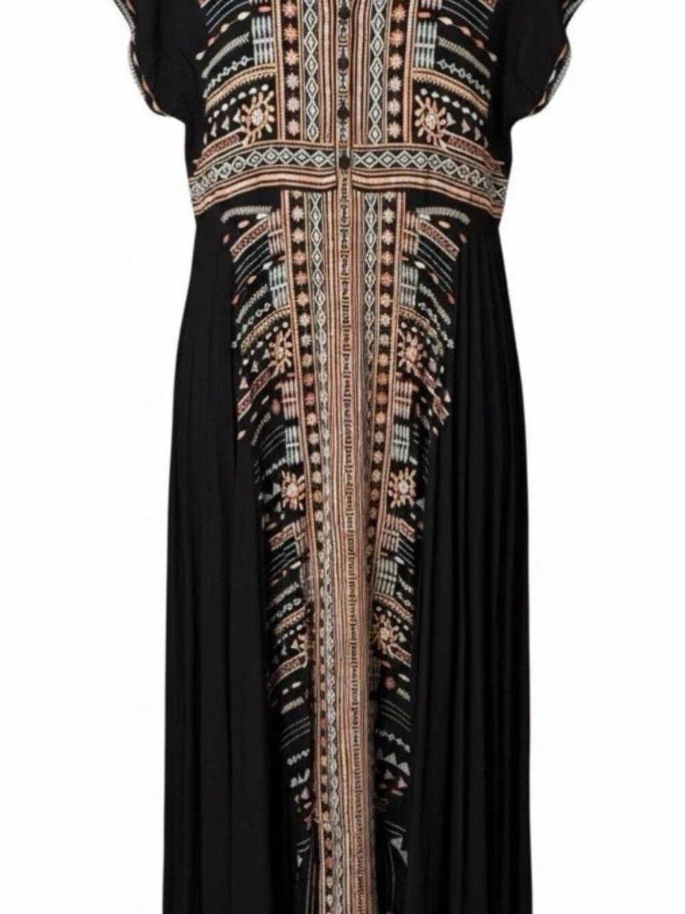 Biya Johnny Was Maxi Black Dress M/Boho/Western/Cali/Flowy/Embroidery/Resort